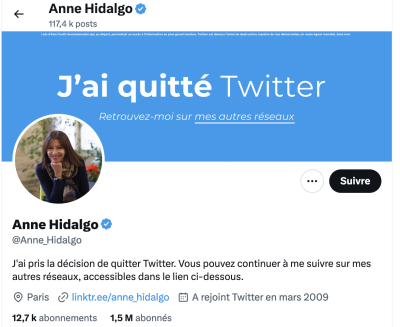 Anne Hidalgo quitte Twitter